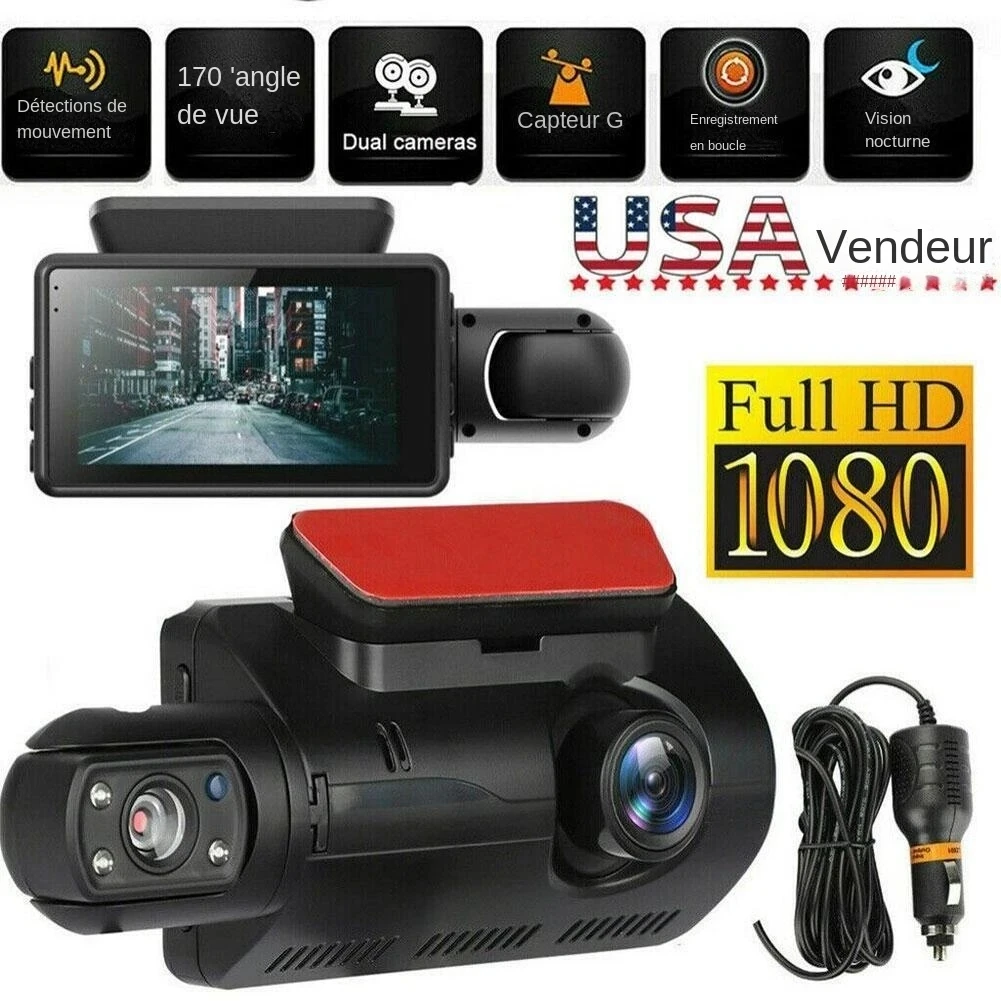 Двухобъективный Автомобильный Видеомагнитофон HD1080P Dash Cam Car Black Box 3,0-дюймовый IPS-Рекордер Камеры Ночного Видения G-sensor Loop Recording Dvr