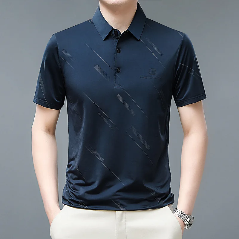 Летняя новая мужская рубашка поло, однотонная футболка с короткими рукавами, мужская Корейская повседневная одежда с отворотом, свободная мужская одежда большого размера