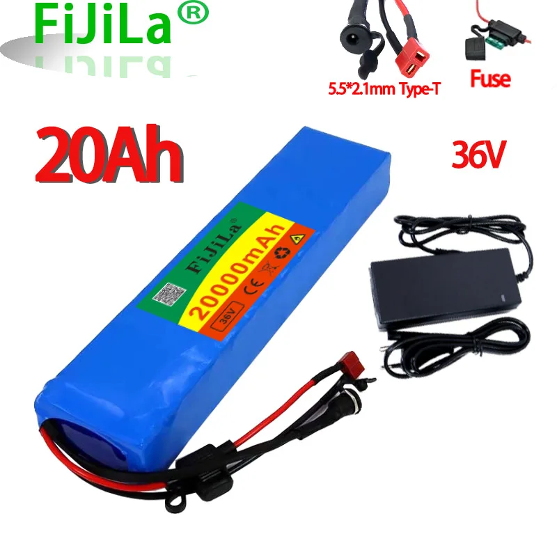 Литиевый аккумулятор 36V20Ah + зарядное устройство 42V2A DC55*21 постоянного тока для скутеров, электровелосипедов, встроенный 30A BMS и предохранитель мощностью 250 Вт-600 Вт