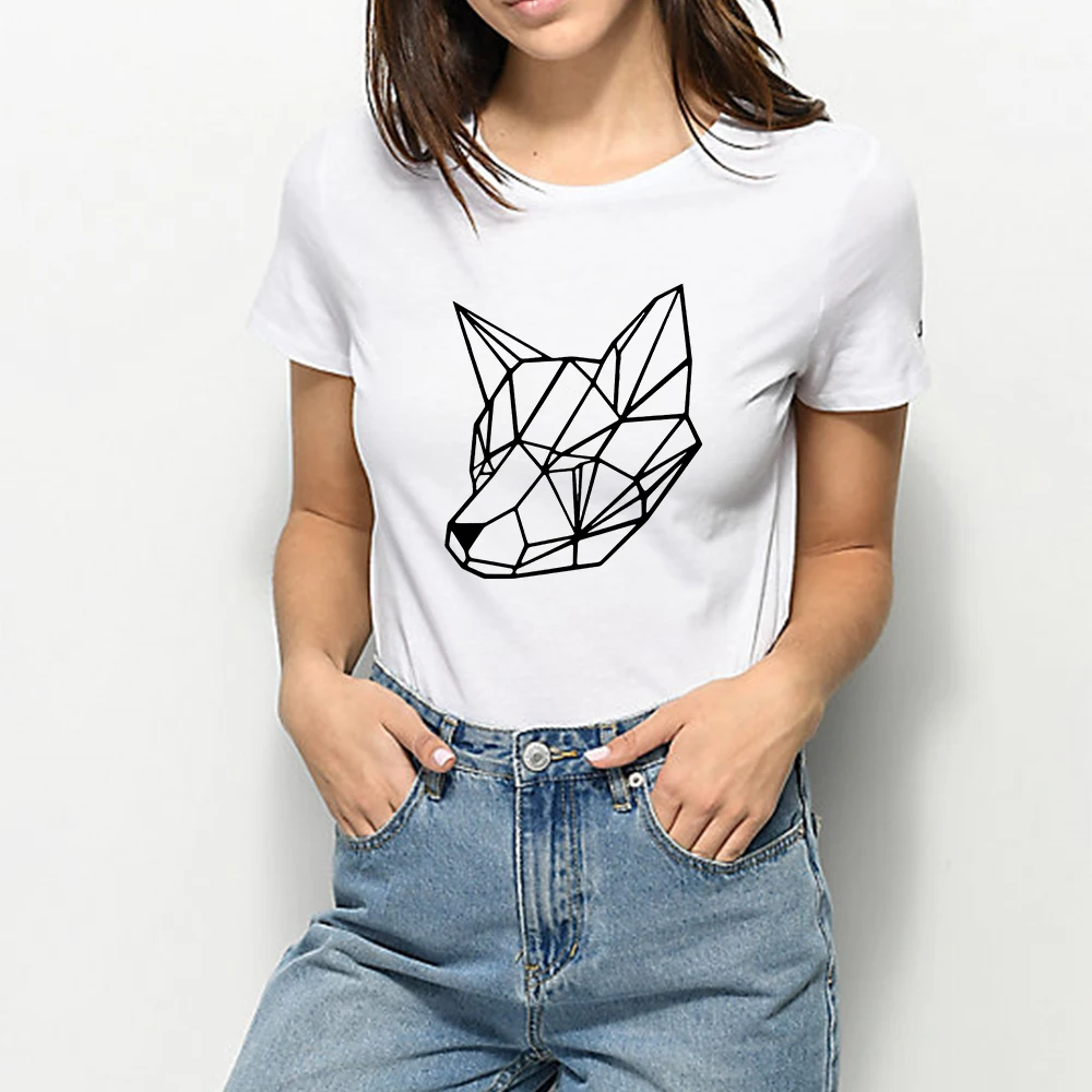 Новая футболка, женская футболка с принтом Happy Lucky, Летняя футболка с геометрическим рисунком лисы, Ropa Mujer, контрактная футболка Harajuku, очаровательная футболка